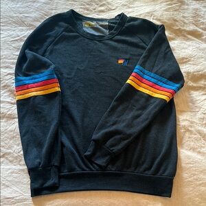 Aviator Nation Black Crew Neck Sweater with Retro Stripes